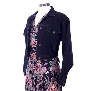Vintage 80s Stefano Black Crop Jean Jacket Size M